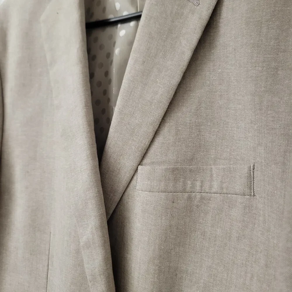 Perry Ellis Men's Linen Cotton Blazer Sport Coat Jacket Khaki Tan Sz 40 Long